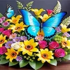 Blue Butterfly And Flowers Diamond Painting