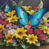 Blue Butterfly And Flowers Diamond Painting