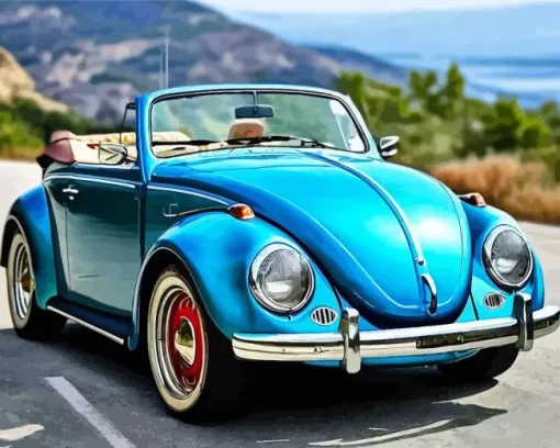 Blue Convertible Beetle Car Diamond Painting