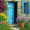 Blue Door Flowers Diamond Painting