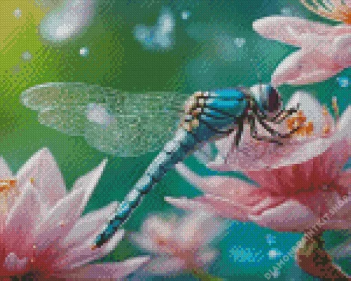 Blue Dragonfly On Flower Diamond Painting