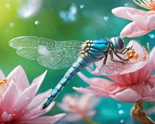 Blue Dragonfly On Flower Diamond Painting