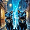 Blue Eyed Black Cats Diamond Painting