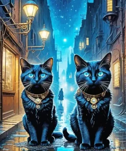 Blue Eyed Black Cats Diamond Painting