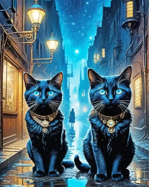 Blue Eyed Black Cats Diamond Painting