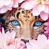 Blue Eyed Leopard And Flowers Diamond Painting