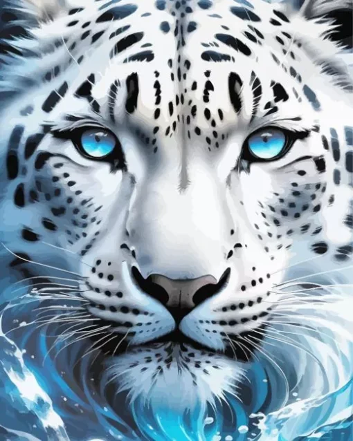 Blue Eyed Snow Leopard Face Diamond Painting