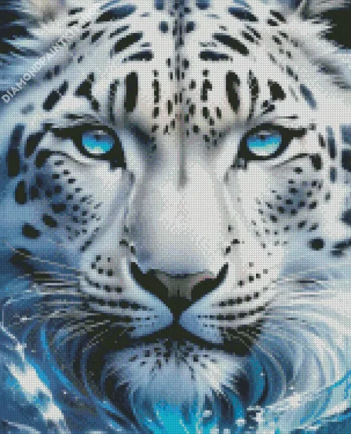 Blue Eyed Snow Leopard Face Diamond Painting