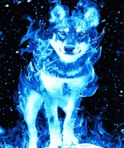 Blue Flame Wolf Diamond Painting