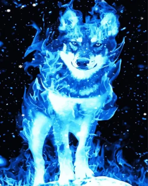 Blue Flame Wolf Diamond Painting