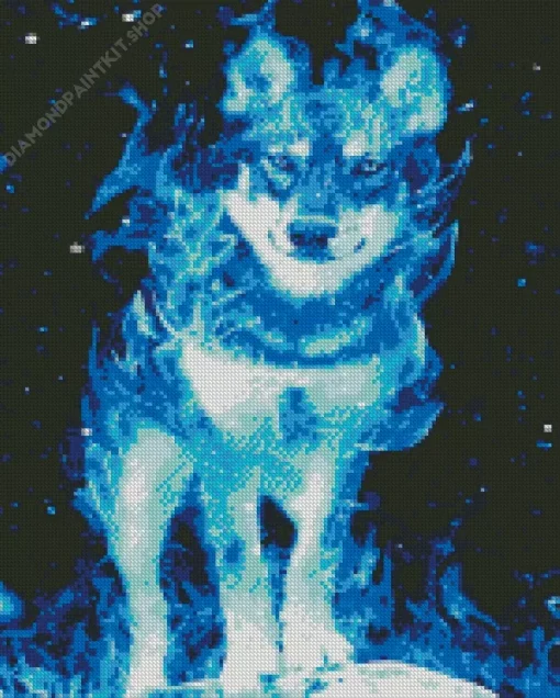 Blue Flame Wolf Diamond Painting