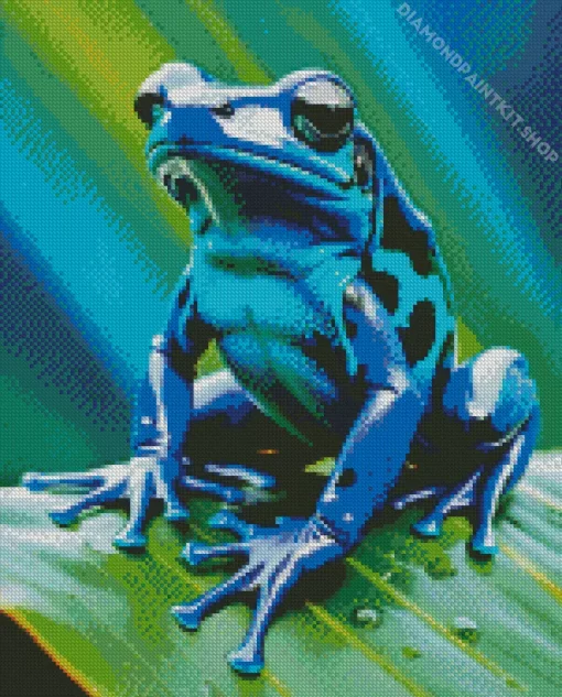 Blue Frog On Leaf Diamond Painting