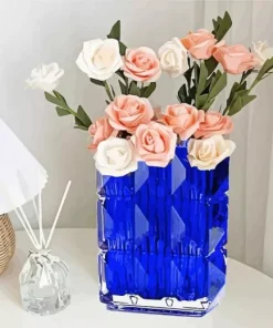 Blue Glass Flower Vase Diamond Painting