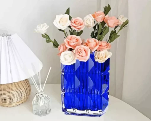 Blue Glass Flower Vase Diamond Painting