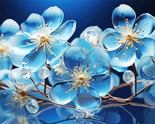 Blue Glass Flowers Diamond Painting