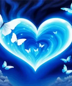 Blue Heart And Butterflies Diamond Painting