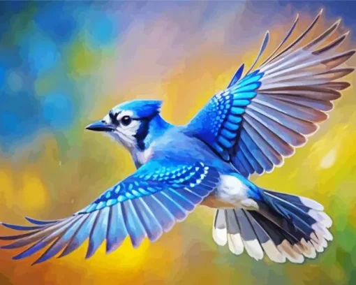 Blue Jay Bird Flying Diamond Painting