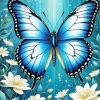 Blue Monarch Butterfly And Flowers Diamond Painting