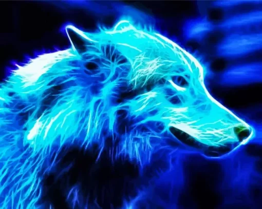 Blue Neon Wolf Diamond Painting