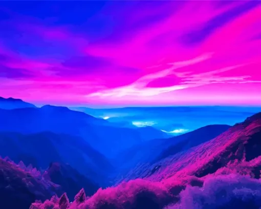 Blue Pink And Purple Sunset Diamond Painting