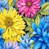 Blue Pink And Yellow Flowers Diamond Painting