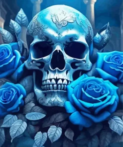 Blue Skull And Roses Diamond Painting