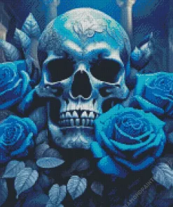 Blue Skull And Roses Diamond Painting