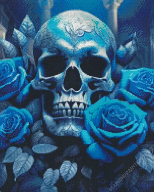 Blue Skull And Roses Diamond Painting