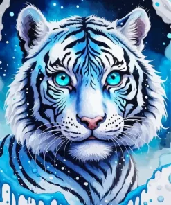 Blue Splatter Tiger Diamond Painting