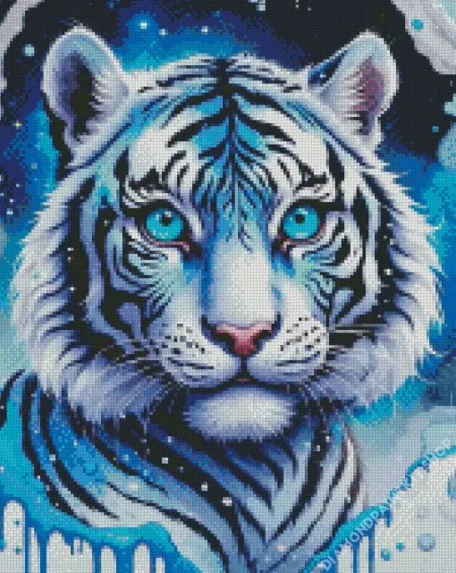 Blue Splatter Tiger Diamond Painting