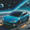 Blue Tesla Car In Space Diamond Painting