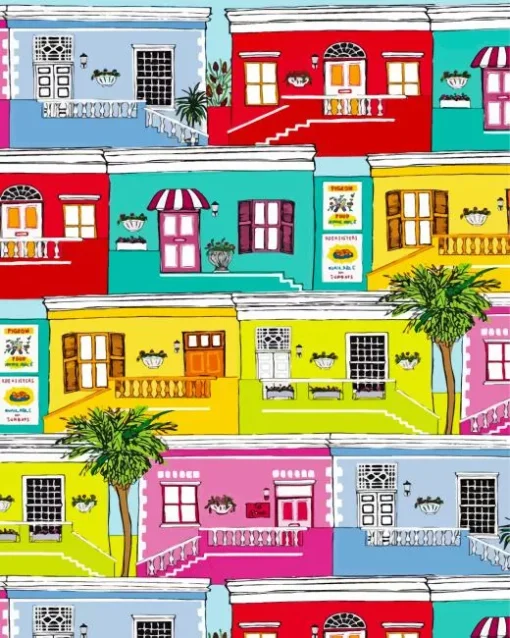 Bo Kaap Africa Colorful Houses Diamond Painting