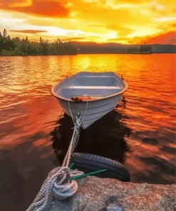 Boat At Sunset Diamond Painting