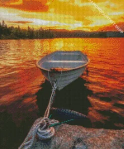 Boat At Sunset Diamond Painting