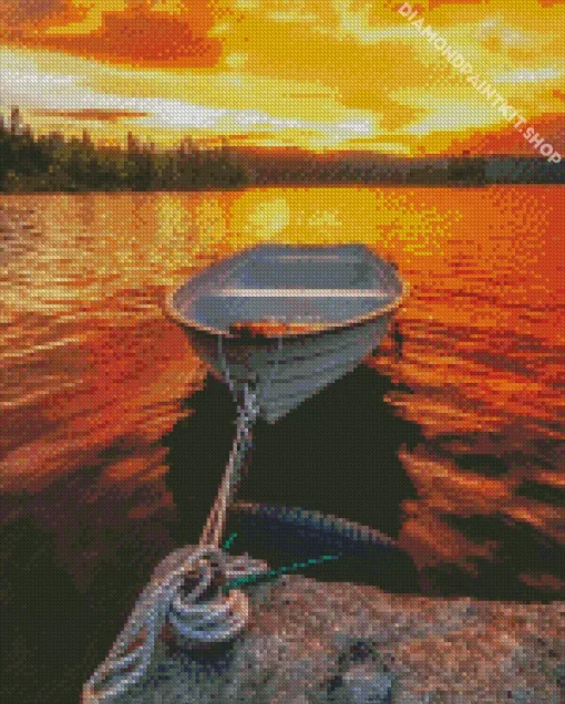 Boat At Sunset Diamond Painting