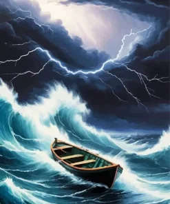 Boat In Storm Diamond Painting