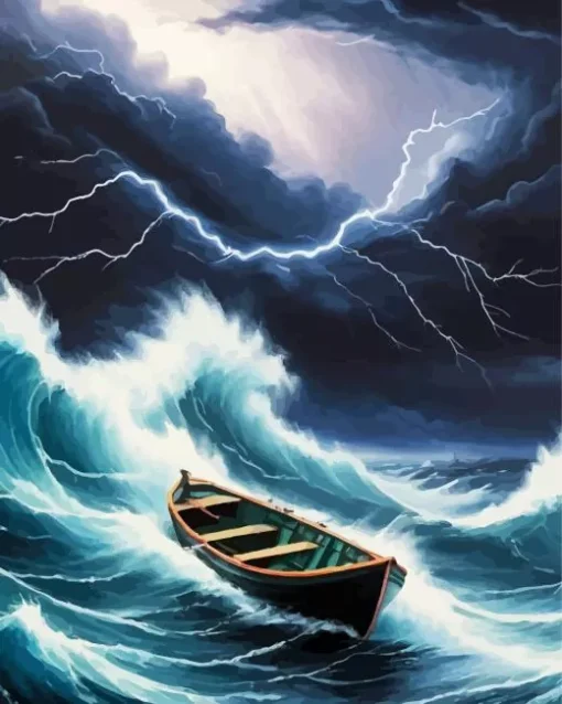 Boat In Storm Diamond Painting