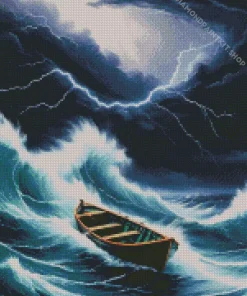 Boat In Storm Diamond Painting