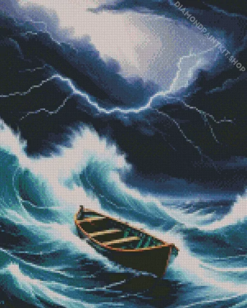 Boat In Storm Diamond Painting