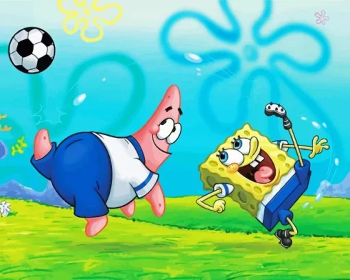 Bob And Patrick Playing Football Diamond Painting