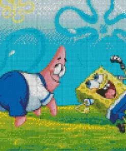 Bob And Patrick Playing Football Diamond Painting