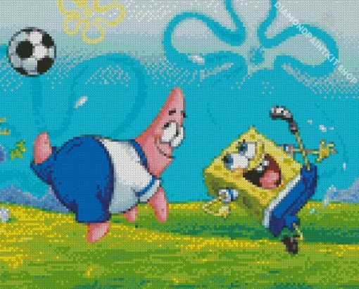 Bob And Patrick Playing Football Diamond Painting