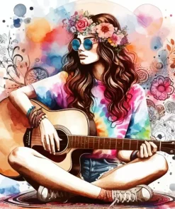 Bohemian Girl Playing Guitar Diamond Painting