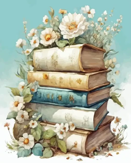 Books With Flowers Diamond Painting