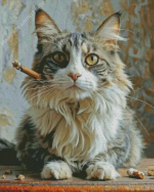 Cat Smoking Cigarette Diamond Painting