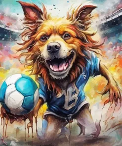 Cool Dog Playing Football Diamond Painting