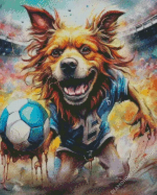 Cool Dog Playing Football Diamond Painting