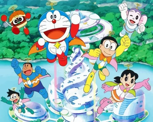 Cool Flying Doraemon Art Diamond Painting