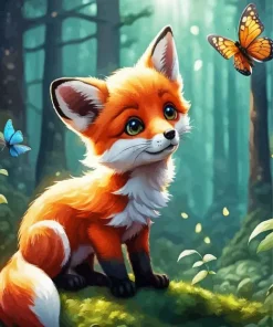 Cute Fox And Butterfly Diamond Painting