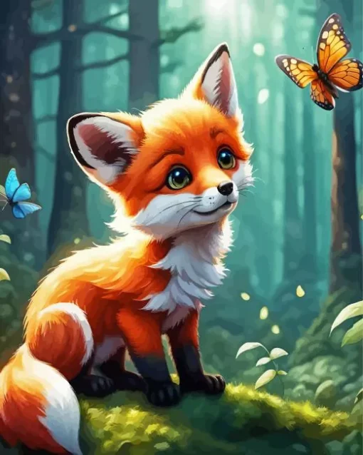 Cute Fox And Butterfly Diamond Painting